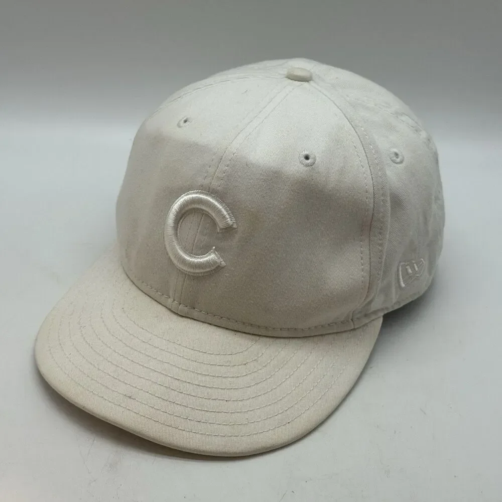 Chicago Cubs MLB Baseball Cap Fitted 7.25 White on White New Era 59Fifty Hat GM